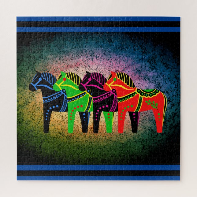 Quebra-cabeça Dala Horse, vermelho, verde, azul, preto, cavalo f (Vertical)