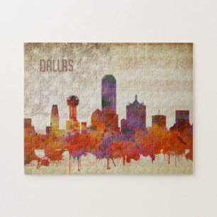 Quebra-cabeça Dallas, skyline da cidade da aguarela de TX