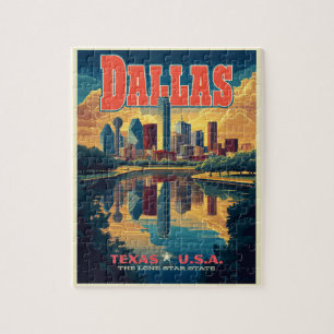 Quebra-cabeça Dallas Skyline Retro Viagem
