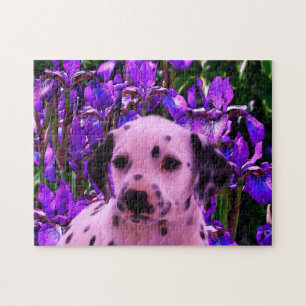 Quebra-cabeça Dalmaciana Puppy Iris Flowers Dog Art