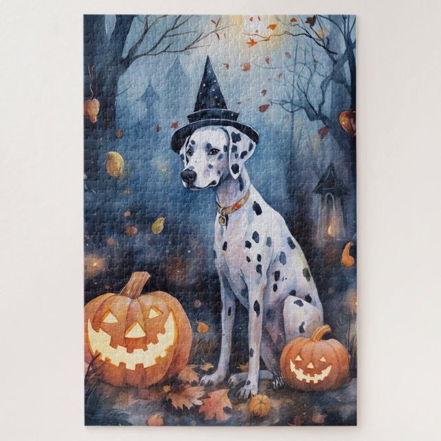 Quebra-cabeça Dálmata de Halloween com Abóboras Assustador (Vertical)