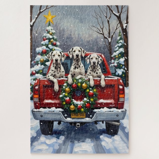 Quebra-cabeça Dalmatian Christmas Red Truck Holiday (Vertical)