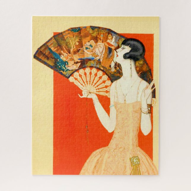 Quebra-cabeça dama de arte deco com fã (Vertical)
