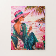 Dama Glam Chic em Praia Tropical com Tema de Flami