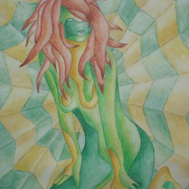 Quebra-cabeça dama verde e dourada, posando a arte abstrato mode (Criador carregado)