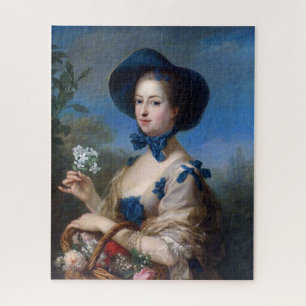 Quebra-cabeça Dama Vintage Com Chapéu Azul E Cesta De Flores