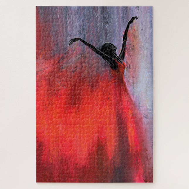 Quebra-cabeça Dançarina de Vermelho - Pintura Original de Abstra (Vertical)