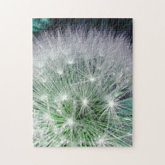 Quebra-cabeça Dandelion verde e branco legal com gotas d'água (Vertical)