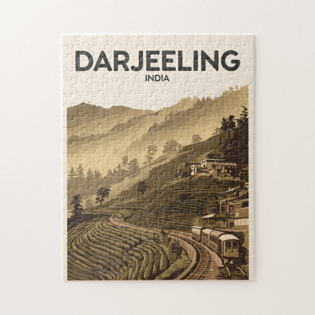 Quebra-cabeça Darjeeling India Illustration Viagem Art Vintage (Vertical)