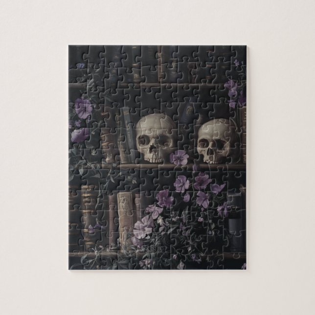 Quebra-cabeça Dark Academia Skulls e Bookcase (Vertical)