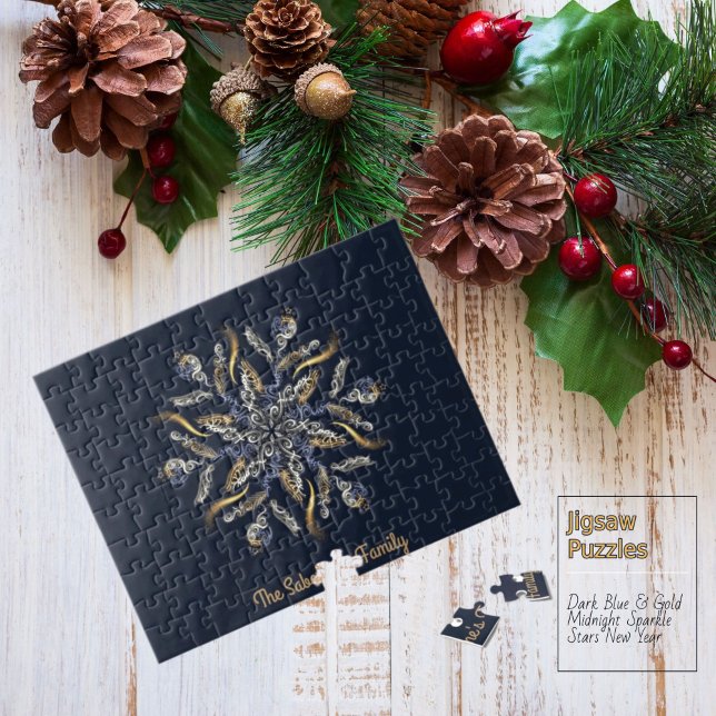 Quebra-cabeça Dark Blue & Gold Midnight Sparkle Stars New Year  (Criador carregado)