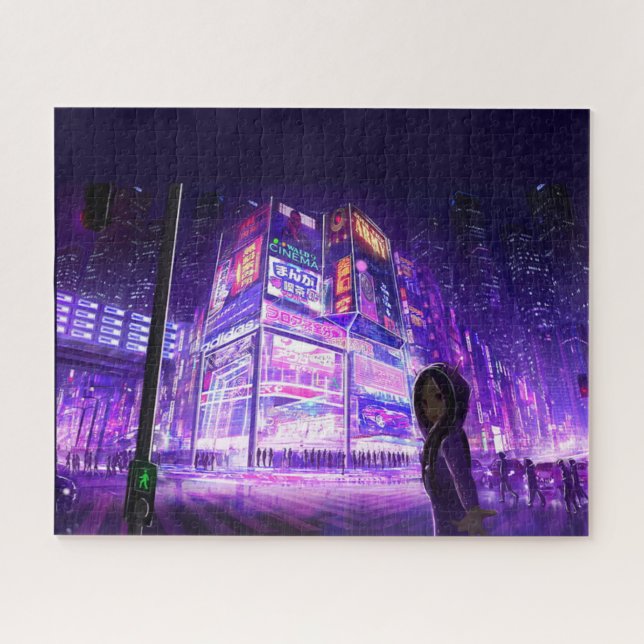 Quebra-cabeça dark cyberpunk city puzzle (Horizontal)