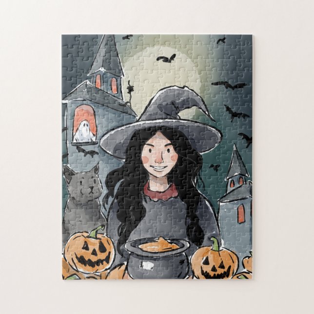 Quebra-cabeça das bruxas do Halloween (Vertical)