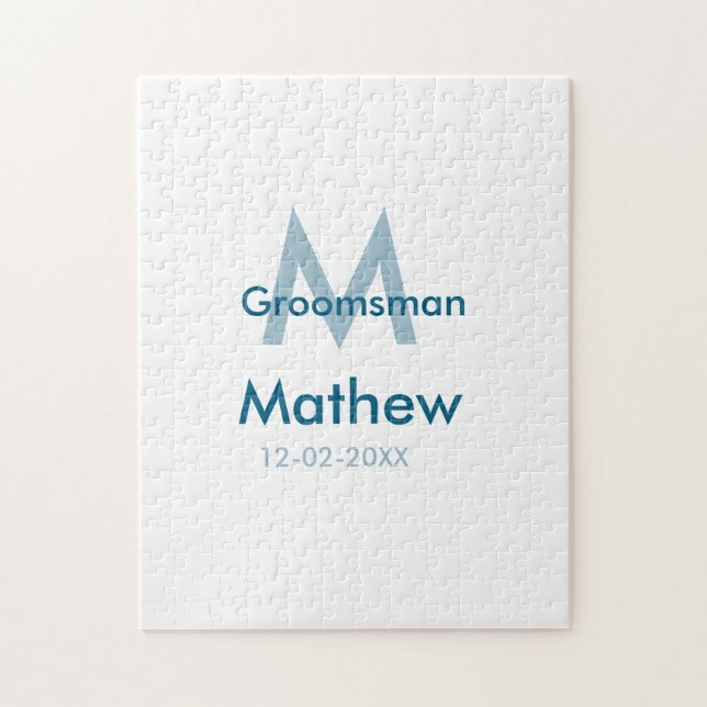 Quebra-cabeça data de letra do nome do padrinho de casamento azu (Vertical)