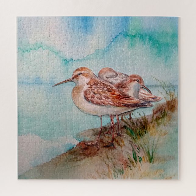 Quebra-cabeça Datas, Sandpiper de Aquarelas Shore Beach Art (Vertical)