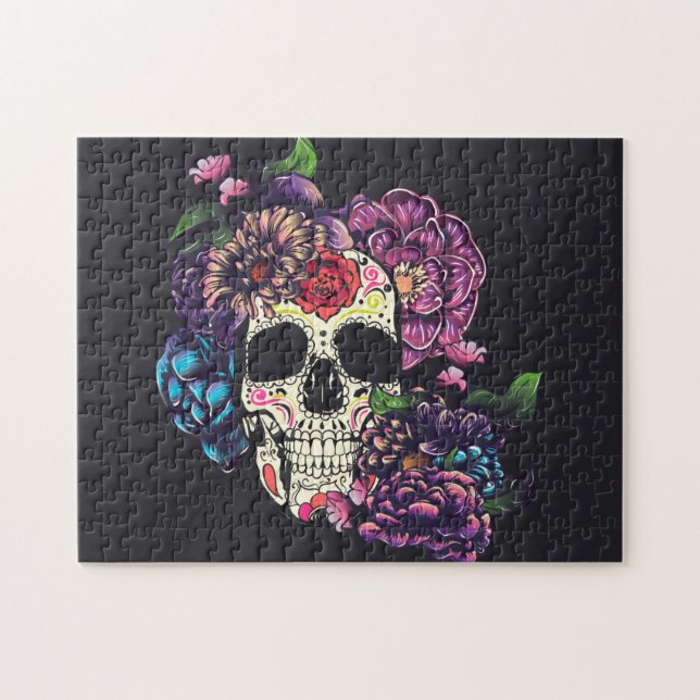 Quebra-cabeça Day of the dead skull with flowers (Horizontal)