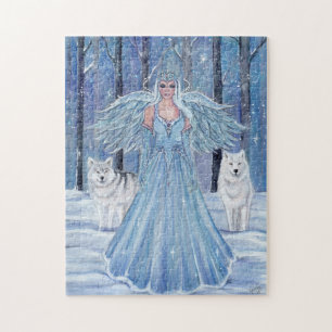 Quebra-cabeça de anjo de inverno com lobos brancos