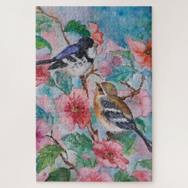 Quebra-cabeça de Aquarela com Belas Aves Primavera (Vertical)