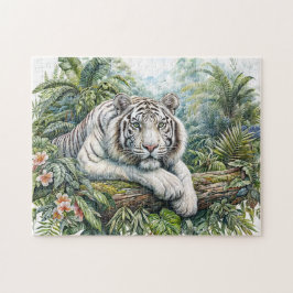 Quebra-cabeça de Aquarela da Selva do Tigre Branco