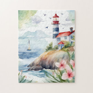 Quebra-cabeça de Aquarela do Farol Costeiro