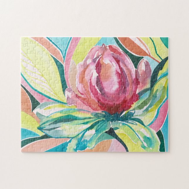 Quebra-cabeça de Arte Colorida em Aquarela de Flor (Horizontal)