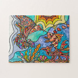 Quebra-cabeça de Arte Fantasia com Beija-flor Peix