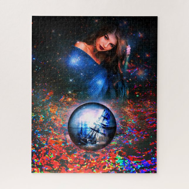 Quebra-cabeça de arte fantasia com mulher e navio  (Vertical)