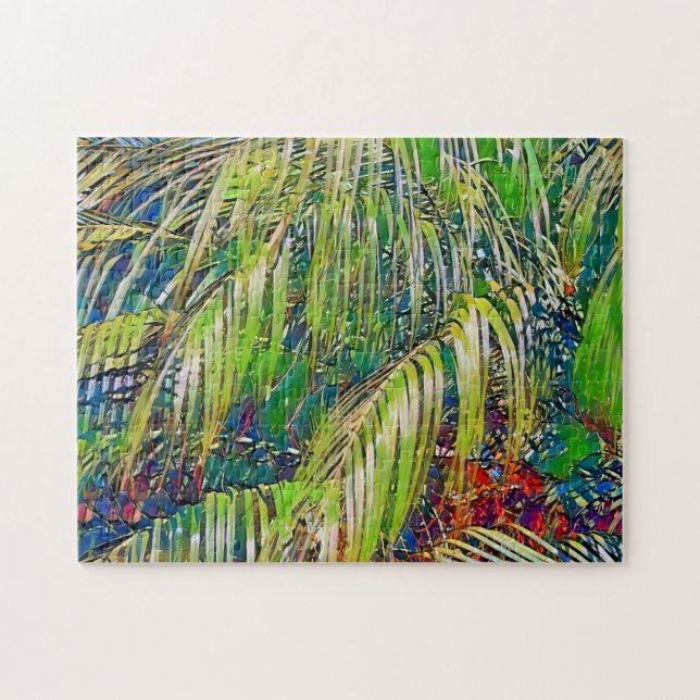 Quebra-cabeça de Arte Tropical de Jardim e Palmeir (Horizontal)