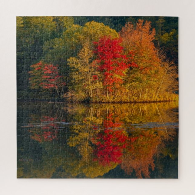 Quebra-cabeça de Autumn Lake e Árvores (Vertical)
