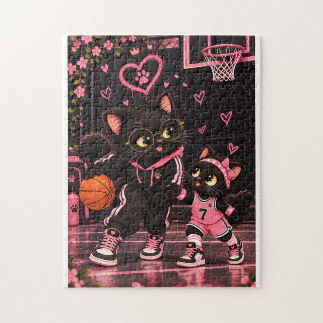 Quebra-cabeça de Basquete de Gatos Fofos - Meninas (Vertical)