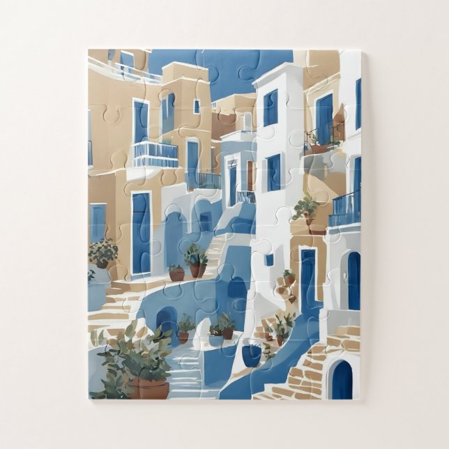 Quebra-Cabeça de Beco Costeiro Azul e Branco Moder (Vertical)