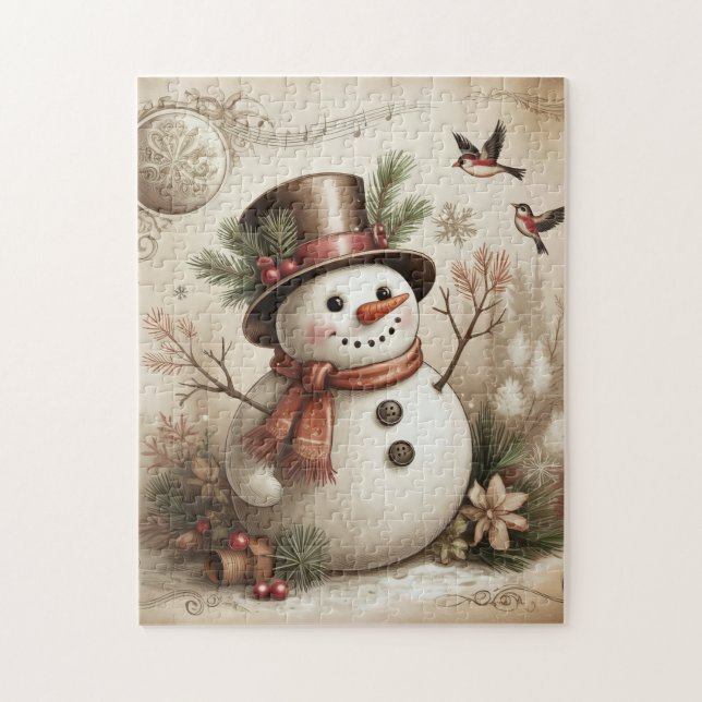 Quebra-cabeça de boneco de neve vintage (Vertical)