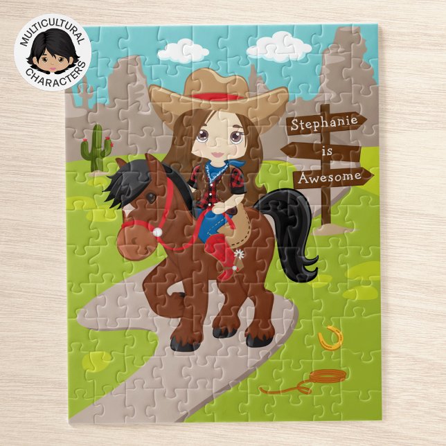 Quebra-cabeça de Brunette Cowgirl Personalizada (Criador carregado)