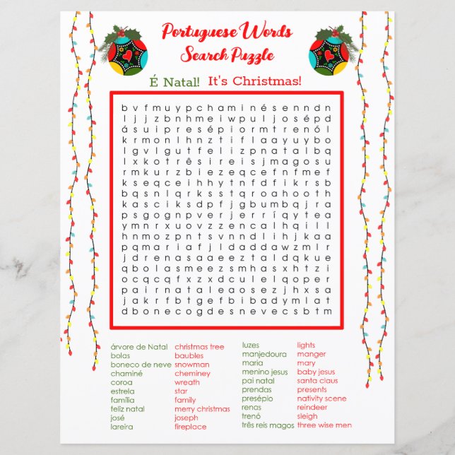 Quebra-cabeça de Busca de Palavras em Português de (Frente)