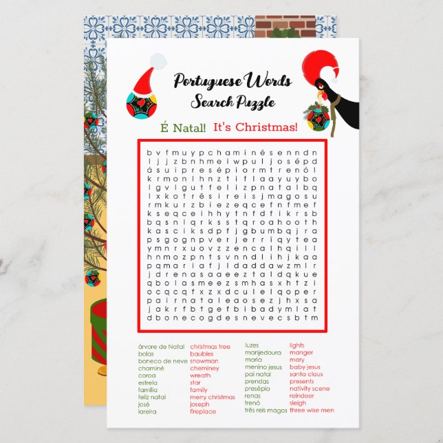 Quebra-cabeça de Busca de Palavras em Português de (Frente/Verso)