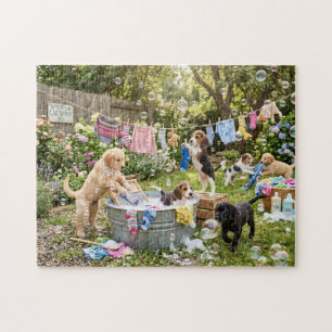 Quebra-cabeça de Cachorrinhos Lavando Roupa