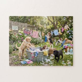 Quebra-cabeça de Cachorrinhos Lavando Roupa