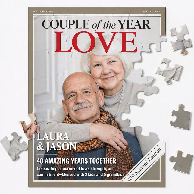 Quebra-cabeça de Casal Personalizado, Revista de A (Custom Couple Puzzle, Custom Anniversary Magazine Jigsaw Puzzle)