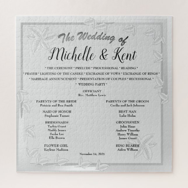 Quebra-cabeça de Casamento de Folhas de Prata Eleg (Vertical)