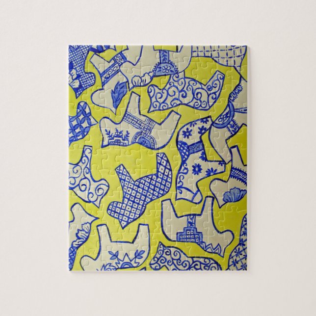 Quebra-cabeça de Cavalos de Dala Azul e Branco (Vertical)