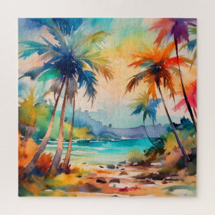 quebra-cabeça de cena de aquarela tropical