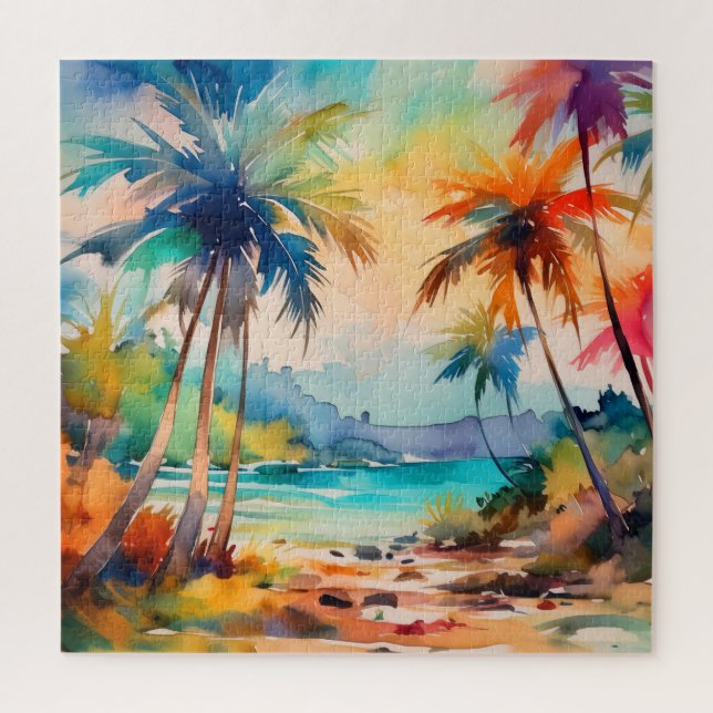 quebra-cabeça de cena de aquarela tropical (Vertical)