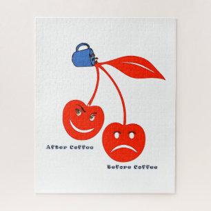 Quebra-cabeça de cerejas antes e depois do café