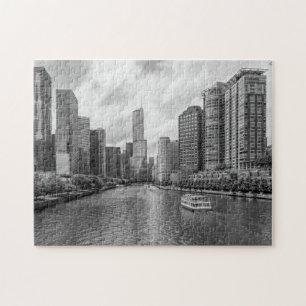 Quebra-cabeça de Cinza de Chicago River E Trump To