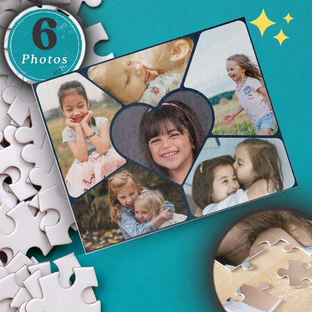 Quebra-cabeça de Colagem de Fotos Personalizada 6  (Custom Personalized Photo Collage Black Template Puzzles)