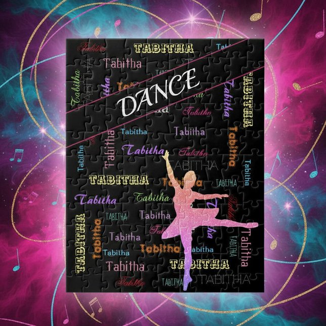 Quebra-cabeça de dança com nome personalizado por  (Personalized Name Dance Puzzle in Rainbow Colors with Ombre Ballerina)