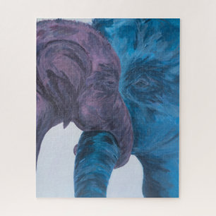 Quebra-cabeça de Elefantes Azul Roxo Impressionist