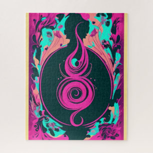 Quebra-cabeça de espiral abstrato púrpura e preta 