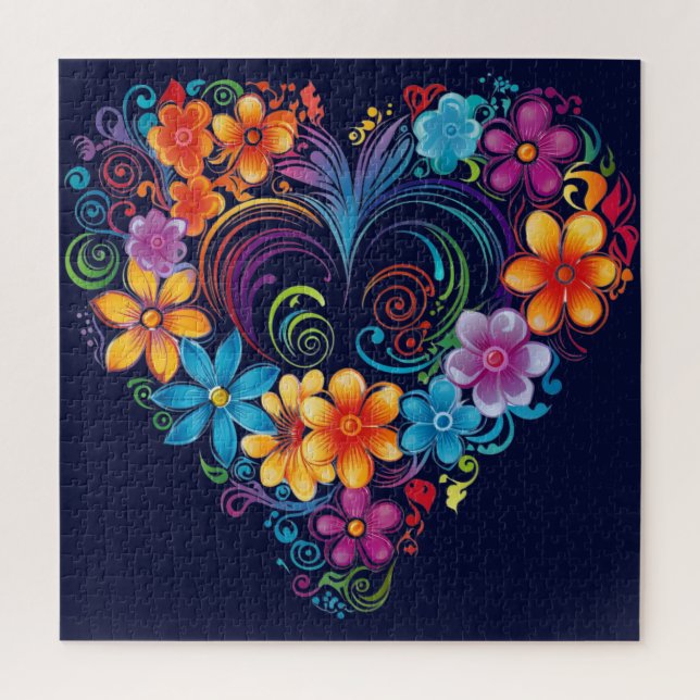 Quebra-cabeça de espiral do coração azul escuro (Vertical)