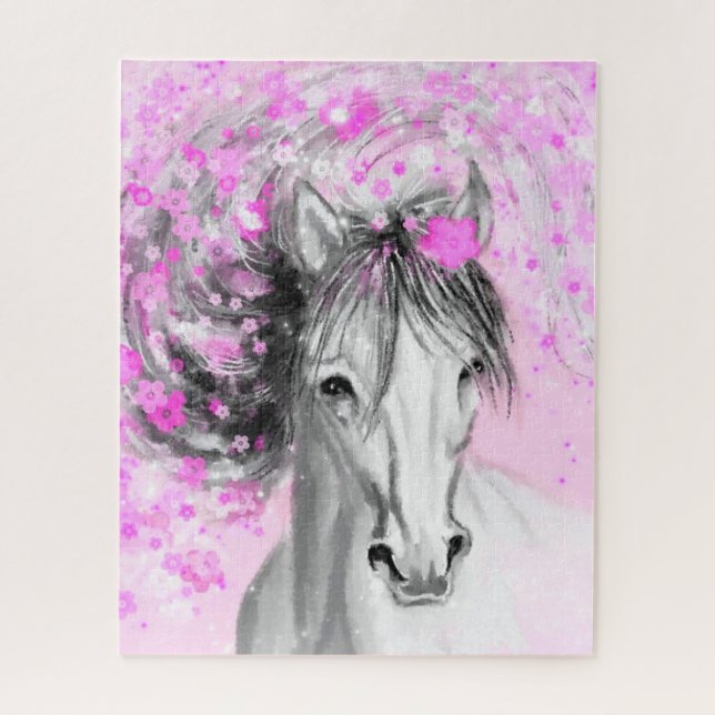 Quebra-cabeça de Flores Brancas e Rosa - Pintura (Vertical)